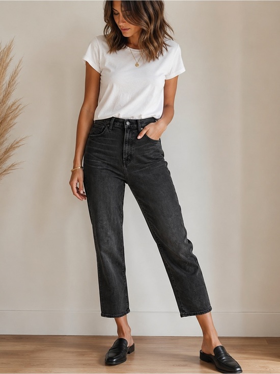 Madewell Denim - Madewell Perfect Vintage Crop Jeans Black Wash High Rise Straight Leg Size 27
